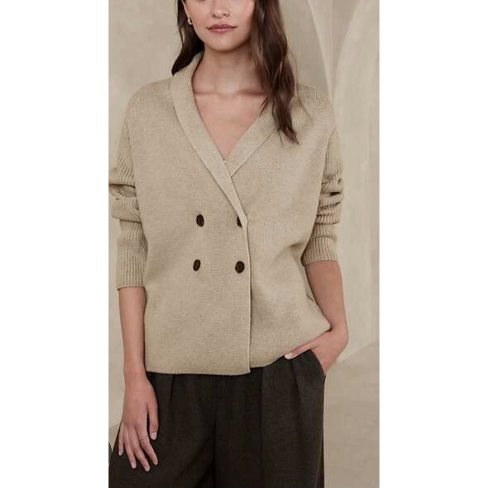 Banana Republic Tan Double-Breasted Cardigan
